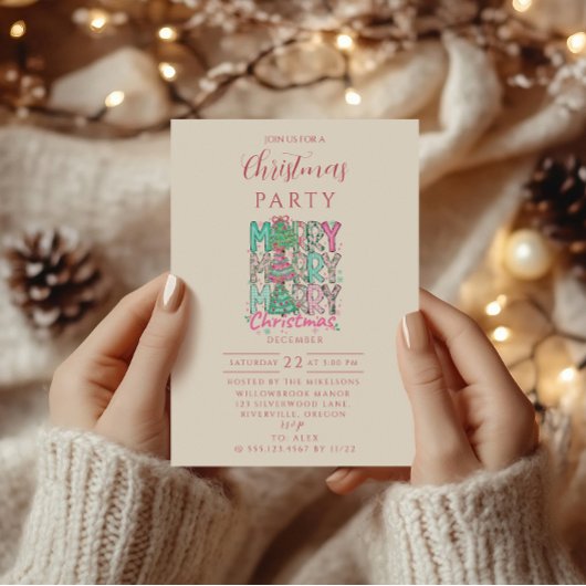 Invitation Sapin de Noël rose Merry Merry