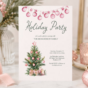 Invitation Sapin de Noël Rose pour Fête de Fins d'Année