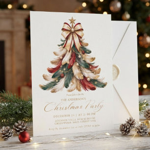 Invitation Sapin de Noël rouge et or élégant Hiver Père Noël