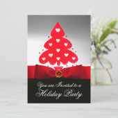 Invitation Sapin de Noël rouge, Fête au damassé noir et blanc (Debout devant)