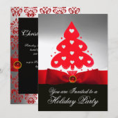 Invitation Sapin de Noël rouge, Fête au damassé noir et blanc (Devant / Derrière)
