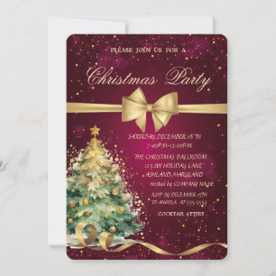 Invitation Sapin de Noël Ruban Doré Fête de Noël