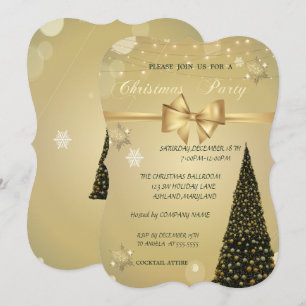 Invitation Sapin de Noël, Ruban doré, Fête de Noël de l'entre