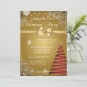 Invitation Sapin de Noël, Ruban Doré, Fête de Noël d'Entrepri (Debout devant)