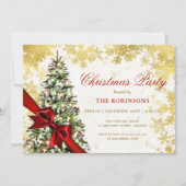 Invitation Sapin de Noël vert festif, ruban rouge et or  (Devant)