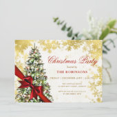 Invitation Sapin de Noël vert festif, ruban rouge et or  (Debout devant)