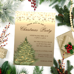 Invitation Sapin doré, Étoiles, Points Fête de Noël