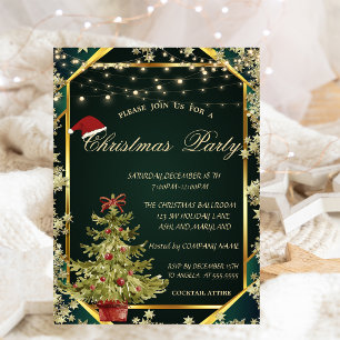 Invitation Sapin, Étoiles Lignes Vertes Société de Noël