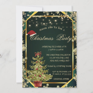 Invitation Sapin, Étoiles Lignes Vertes Société de Noël