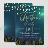 Invitation Sapins de Noël à l'aquarelle Hiver,Lampes (Devant / Derrière)