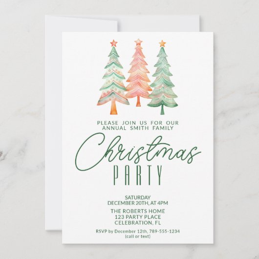 Invitation Sapins de Noël Fête verte (Devant)