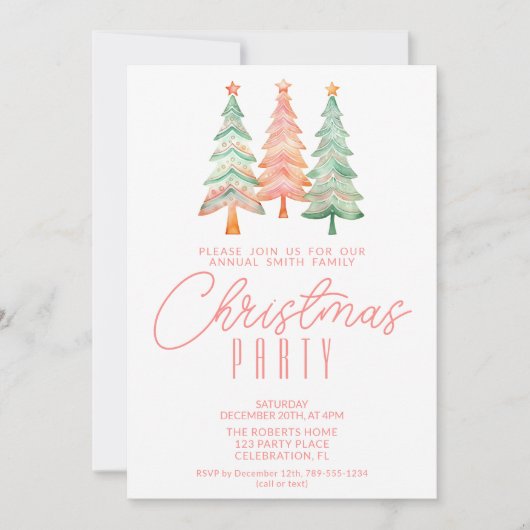Invitation Sapins de Noël Rouge Fête (Devant)