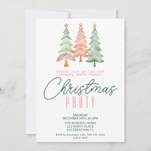 Invitation Sapins de Noël Verts et Rouges Fête (Devant)