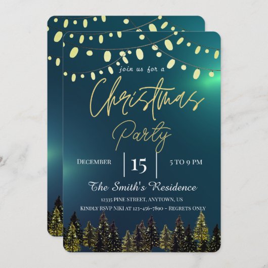 Invitation Sapins de peinture à l'aquarelle Hiver,Lampes (Devant / Derrière)