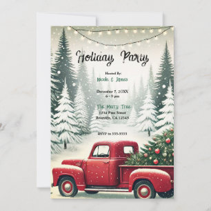 Invitation Sapins Rustiques Camion Rouge Hiver Fête de Noël