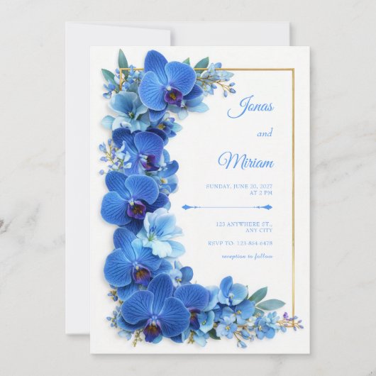 Invitation Sapphire Azure Gilded Orchid Botanical Wedding (Devant)