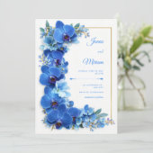 Invitation Sapphire Azure Gilded Orchid Botanical Wedding (Debout devant)