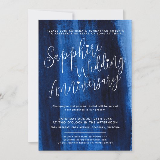 Invitation Sapphire bleu abstrait 45e anniversaire mariage (Devant)