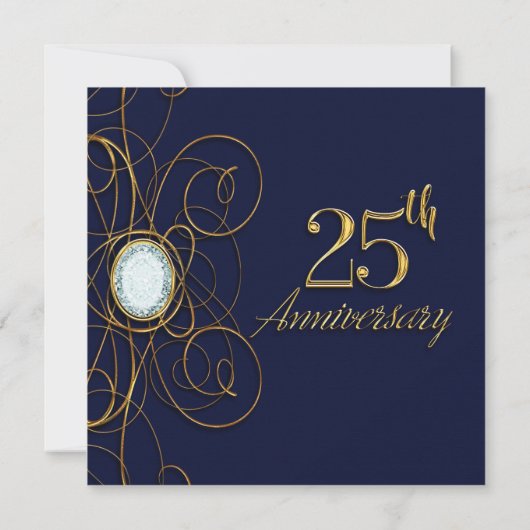Invitation Sapphire Bleu & Or Diamant 25 25e anniversaire (Dos)