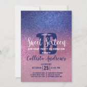 Invitation Sapphire bleu rose triple Parties scintillant Ombr (Devant)