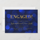 Invitation Sapphire Blue Bokeh Faux Gold Engagement Party (Devant)