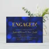 Invitation Sapphire Blue Bokeh Faux Gold Engagement Party (Debout devant)
