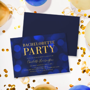 Invitation Sapphire Blue Bokeh Lights Bachelorette Party