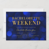 Invitation Sapphire Blue Bokeh Lights Bachelorette Week-end (Devant)