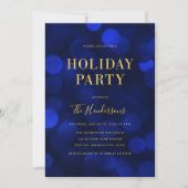 Invitation Sapphire Blue Bokeh Lights Faux Gold (Devant)