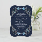 Invitation Sapphire Blue Floral Butterflies Mariage islamique (Debout devant)