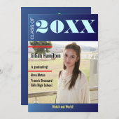 Invitation Sapphire Blue Graduation Magazine Couverture Invit (Devant / Derrière)