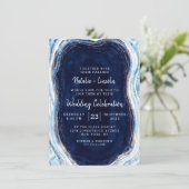 Invitation Sapphire Blue Rose Gold Geode Agate Marbre Mariage (Debout devant)