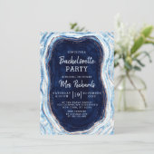 Invitation Sapphire Blue Rose Gold Geode Bachelorette Party (Debout devant)