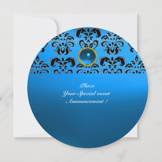 Invitation SAPPHIRE DAMASK GEM PIERRE MONOGRAMME noir bleu (Dos)