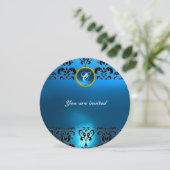 Invitation SAPPHIRE DAMASK GEMME PIERRE MONOGRAMME noir bleu (Debout devant)