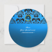 Invitation SAPPHIRE DAMASK GEMME PIERRE MONOGRAMME noir bleu (Dos)