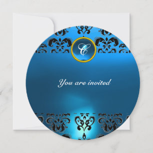 Invitation SAPPHIRE DAMASK GEMME PIERRE MONOGRAMME noir bleu