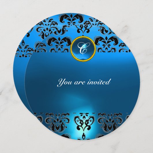 Invitation SAPPHIRE DAMASSÉ MONOGRAMME PIERRE PRÉCIEUSE noir (Devant / Derrière)