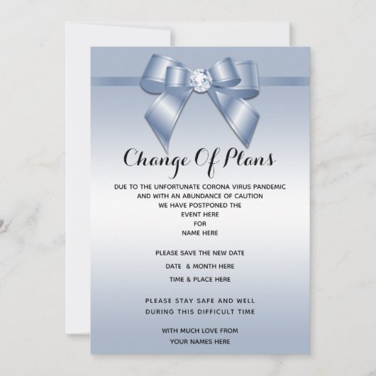 Invitation Sapphire Gem Bow & Ribbon Changement De Plan (Devant)
