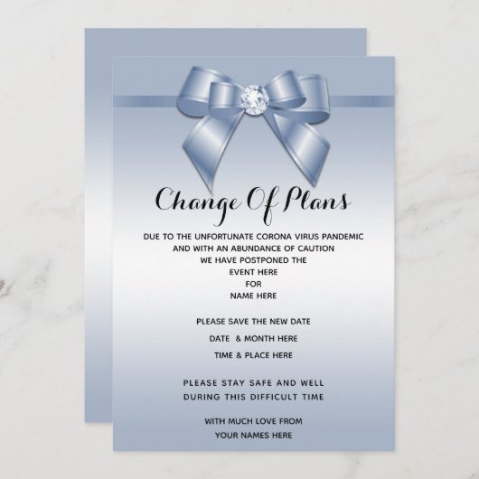 Invitation Sapphire Gem Bow & Ribbon Changement De Plan (Devant / Derrière)