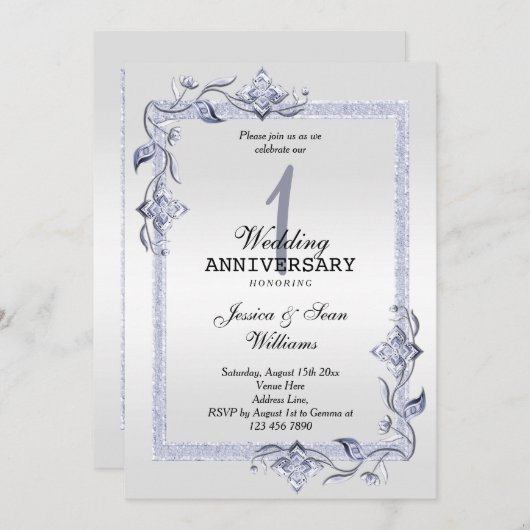 Invitation Sapphire Gem & Parties scintillant & Platine 1er M (Devant / Derrière)