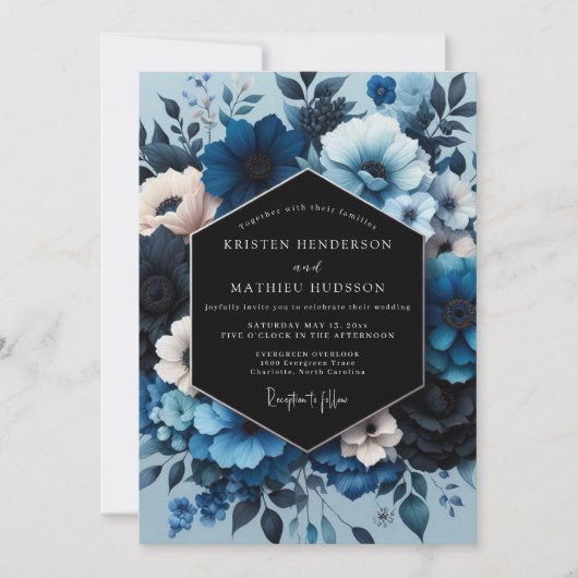 Invitation Sapphire Moody Bloom Wedding (Devant)