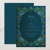 Invitation Sapphire Teal Floral Wedding (Devant / Derrière)