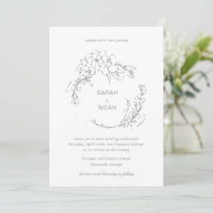 Invitation Sarah Grey Floral Wreath Mariage moderne