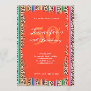 Invitation Sarape Leopard Grunge Safari Orange 50e anniversai