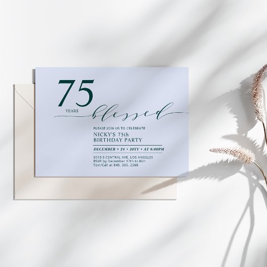 Invitation Sarcelle & Bleu | 75 Ans Aimé Fête d'anniversaire 