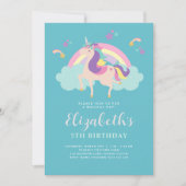 Invitation Sarcelle | Cute Rainbow Unicorn Personnalisé Anniv (Devant)
