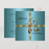 Invitation sarcelle et or abstraite (Devant / Derrière)