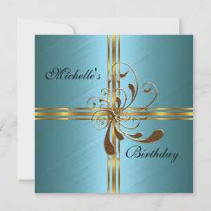 Invitation sarcelle et or abstraite