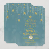 Invitation Sarcelle et Or Sous Les Étoiles Douce 16 Étoilée (Devant / Derrière)